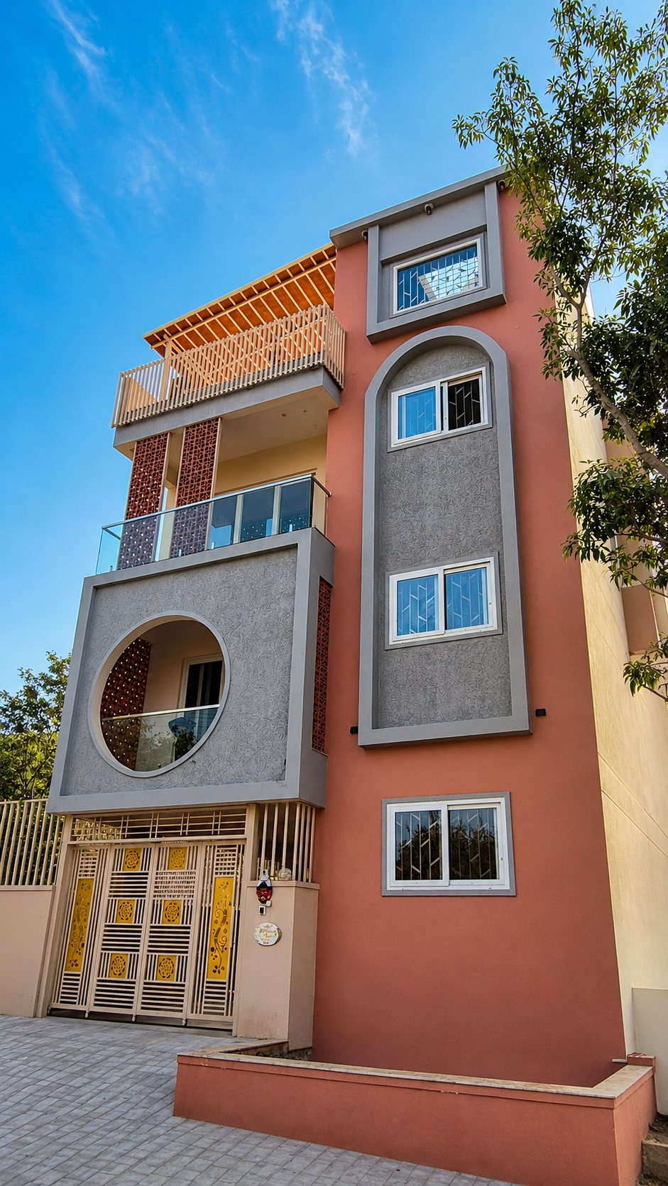 The Sculptural Terracotta & Jali Villa in JP Nagar