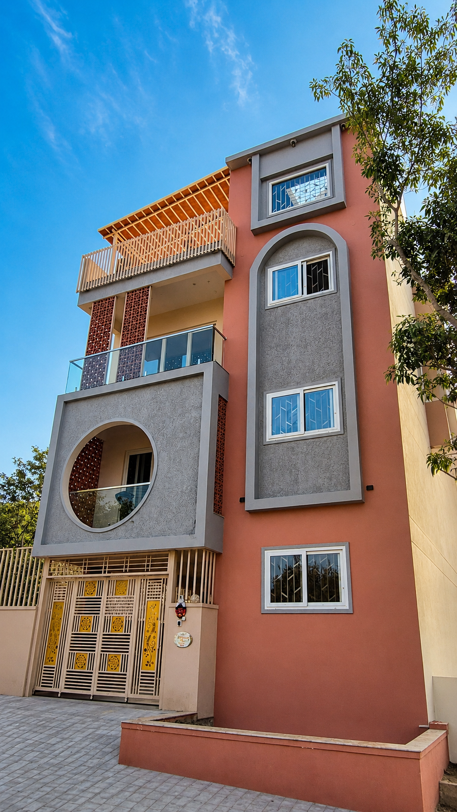 The Sculptural Terracotta & Jali Villa in JP Nagar